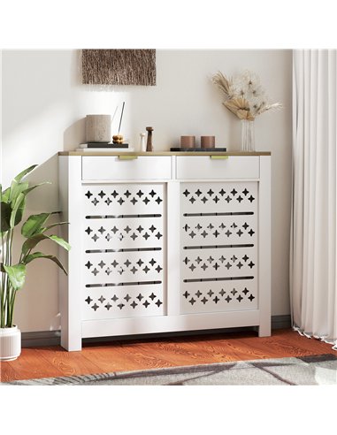HOMCOM 108 x 19 cm Minimal Radiator Cover, with 2 Drawers - White