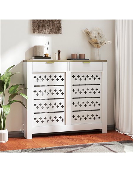 HOMCOM 108 x 19 cm Minimal Radiator Cover, with 2 Drawers - White - pic 168221 | FastDaddyshop