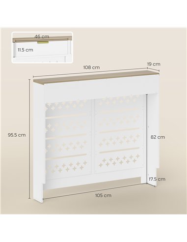 HOMCOM 108 x 19 cm Minimal Radiator Cover, with 2 Drawers - White