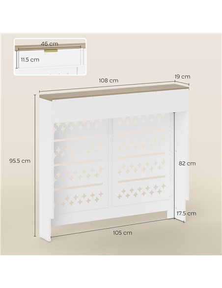 HOMCOM 108 x 19 cm Minimal Radiator Cover, with 2 Drawers - White - pic 168222 | FastDaddyshop