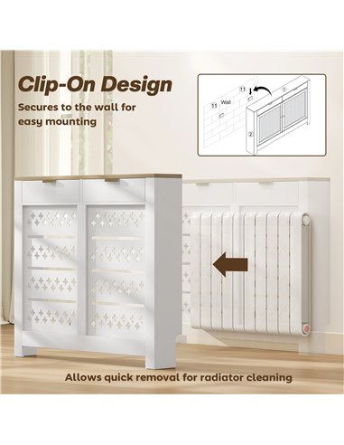 HOMCOM 108 x 19 cm Minimal Radiator Cover, with 2 Drawers - White