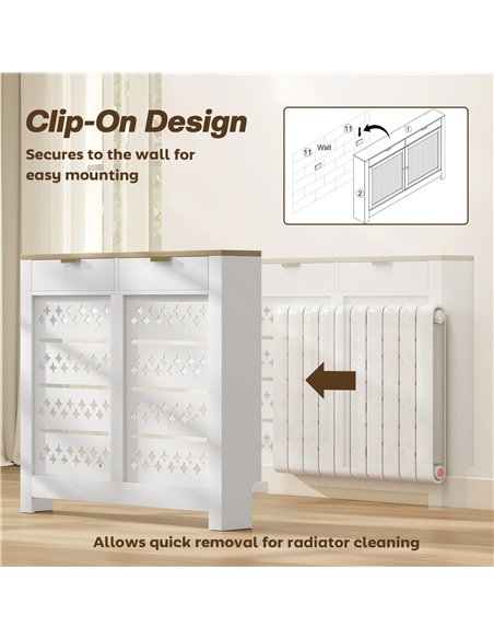 HOMCOM 108 x 19 cm Minimal Radiator Cover, with 2 Drawers - White - pic 168225 | FastDaddyshop
