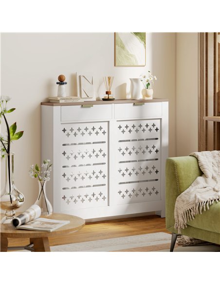 HOMCOM 108 x 19 cm Minimal Radiator Cover, with 2 Drawers - White - pic 168228 | FastDaddyshop