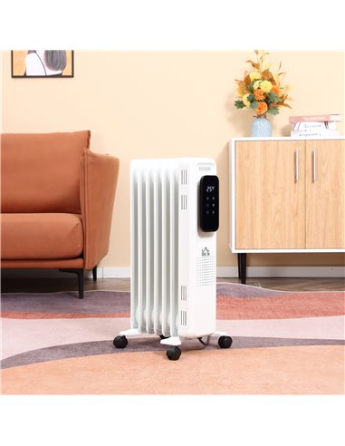 Homcom 1630W Oil Filled Radiator with 7 Fin, LED Display, Timer, Thermostat, Safety Cut off, Remote, White
