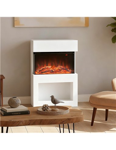 HOMCOM 19" Electric Fireplace with Surround, 3D Flame Effect, 6 Colours & 3 Brightness Levels, 1000W/2000W White Electric Fire a