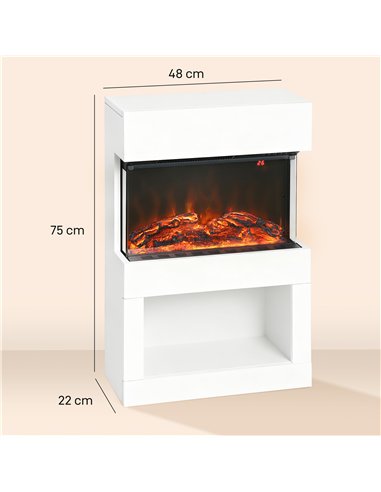 HOMCOM 19" Electric Fireplace with Surround, 3D Flame Effect, 6 Colours & 3 Brightness Levels, 1000W/2000W White Electric Fire a