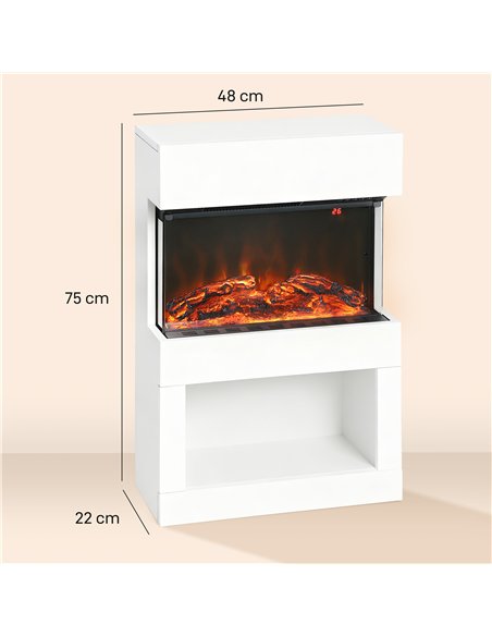 HOMCOM 19" Electric Fireplace with Surround, 3D Flame Effect, 6 Colours & 3 Brightness Levels, 1000W/2000W White Electric Fire a - pic 168231 | FastDaddyshop