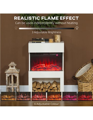 HOMCOM 19" Electric Fireplace with Surround, 3D Flame Effect, 6 Colours & 3 Brightness Levels, 1000W/2000W White Electric Fire a