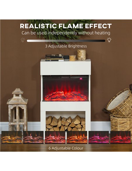 HOMCOM 19" Electric Fireplace with Surround, 3D Flame Effect, 6 Colours & 3 Brightness Levels, 1000W/2000W White Electric Fire a - pic 168232 | FastDaddyshop