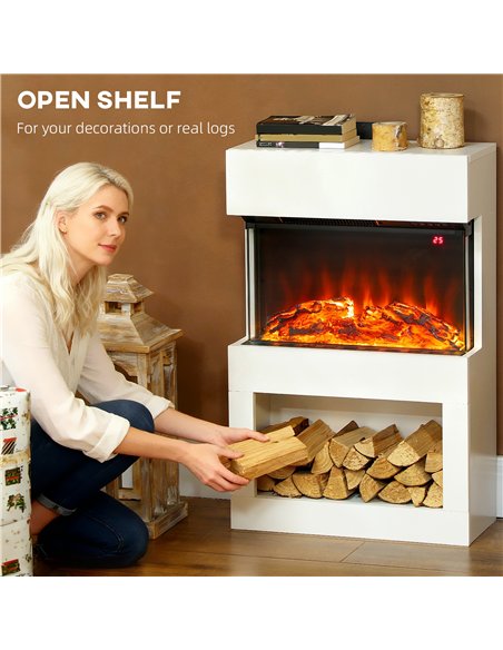 HOMCOM 19" Electric Fireplace with Surround, 3D Flame Effect, 6 Colours & 3 Brightness Levels, 1000W/2000W White Electric Fire a - pic 168234 | FastDaddyshop