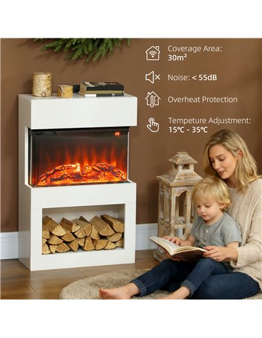HOMCOM 19" Electric Fireplace with Surround, 3D Flame Effect, 6 Colours & 3 Brightness Levels, 1000W/2000W White Electric Fire a