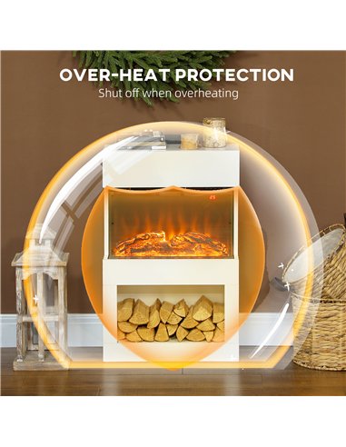 HOMCOM 19" Electric Fireplace with Surround, 3D Flame Effect, 6 Colours & 3 Brightness Levels, 1000W/2000W White Electric Fire a