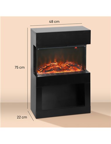 HOMCOM 19" Electric Fireplace with Surround, 3D Flame Effect, 6 Colours & 3 Brightness Levels, 1000W/2000W Black Electric Fire a