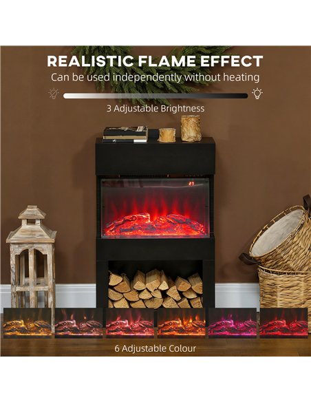 HOMCOM 19" Electric Fireplace with Surround, 3D Flame Effect, 6 Colours & 3 Brightness Levels, 1000W/2000W Black Electric Fire a - pic 168241 | FastDaddyshop