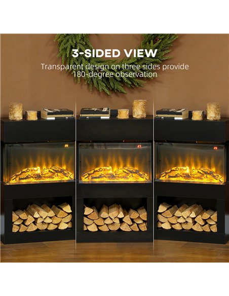 HOMCOM 19" Electric Fireplace with Surround, 3D Flame Effect, 6 Colours & 3 Brightness Levels, 1000W/2000W Black Electric Fire a - pic 168242 | FastDaddyshop