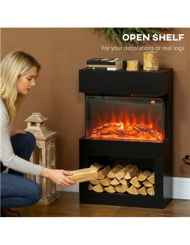 HOMCOM 19" Electric Fireplace with Surround, 3D Flame Effect, 6 Colours & 3 Brightness Levels, 1000W/2000W Black Electric Fire a