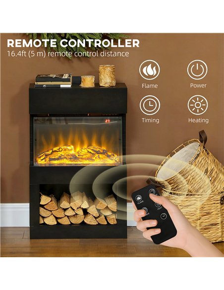 HOMCOM 19" Electric Fireplace with Surround, 3D Flame Effect, 6 Colours & 3 Brightness Levels, 1000W/2000W Black Electric Fire a - pic 168244 | FastDaddyshop