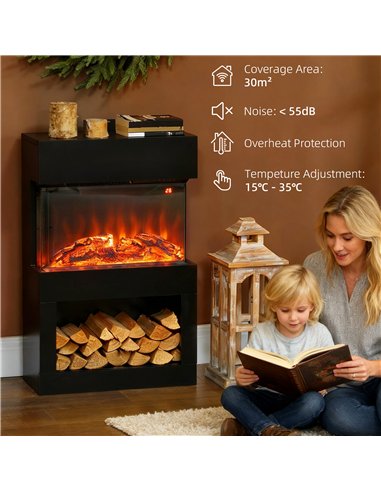 HOMCOM 19" Electric Fireplace with Surround, 3D Flame Effect, 6 Colours & 3 Brightness Levels, 1000W/2000W Black Electric Fire a