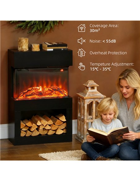 HOMCOM 19" Electric Fireplace with Surround, 3D Flame Effect, 6 Colours & 3 Brightness Levels, 1000W/2000W Black Electric Fire a - pic 168245 | FastDaddyshop