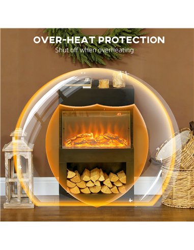 HOMCOM 19" Electric Fireplace with Surround, 3D Flame Effect, 6 Colours & 3 Brightness Levels, 1000W/2000W Black Electric Fire a
