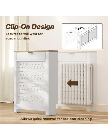 HOMCOM 78 x 19 cm Minimal Radiator Cover, with Drawer - White - pic 168252 | FastDaddyshop