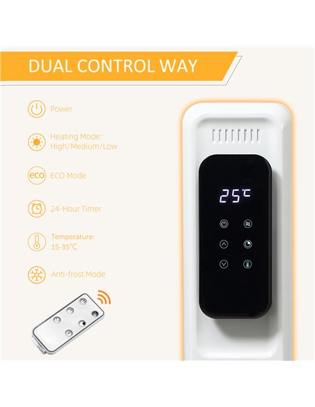 Homcom 1630W Oil Filled Radiator with 7 Fin, LED Display, Timer, Thermostat, Safety Cut off, Remote, White - pic 16826 | FastDaddyshop