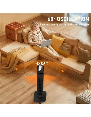 HOMCOM 2000W Ceramic Electric Heater with Fan, Timer, Oscillation - Black
