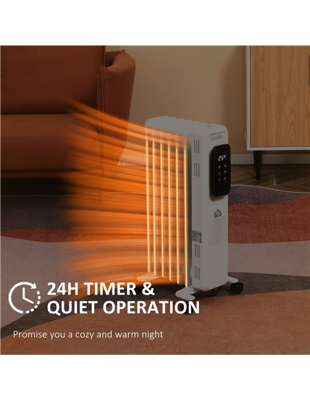 Homcom 1630W Oil Filled Radiator with 7 Fin, LED Display, Timer, Thermostat, Safety Cut off, Remote, White - pic 16827 | FastDaddyshop