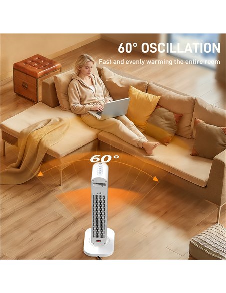 HOMCOM 2000W Ceramic Electric Heater with Fan, Timer, Oscillation - White - pic 168270 | FastDaddyshop