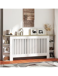 HOMCOM Radiator Cover with Open Storage Shelves, Vertical Slatted Cabinet Shelf Heater Cover for Living Room, Hallway, Extra Lar 2