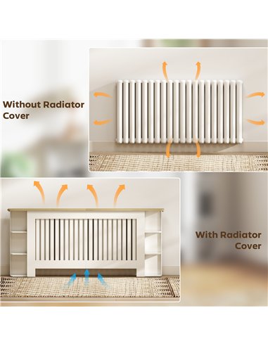 HOMCOM Radiator Cover with Open Storage Shelves, Vertical Slatted Cabinet Shelf Heater Cover for Living Room, Hallway, Extra Lar
