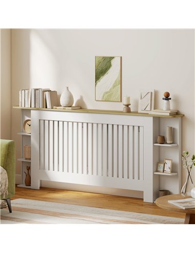 HOMCOM Radiator Cover with Open Storage Shelves, Vertical Slatted Cabinet Shelf Heater Cover for Living Room, Hallway, Extra Lar