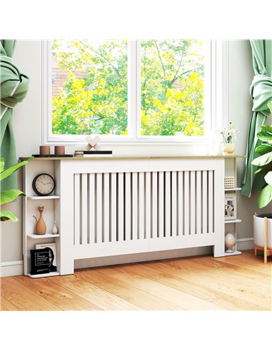 HOMCOM Radiator Cover with Open Storage Shelves, Vertical Slatted Cabinet Shelf Heater Cover for Living Room, Hallway, Extra Lar