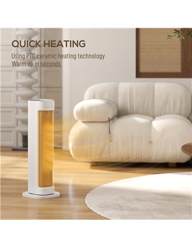 HOMCOM 2000W Ceramic Electric Heater with 3 Heat Settings, Timer - White