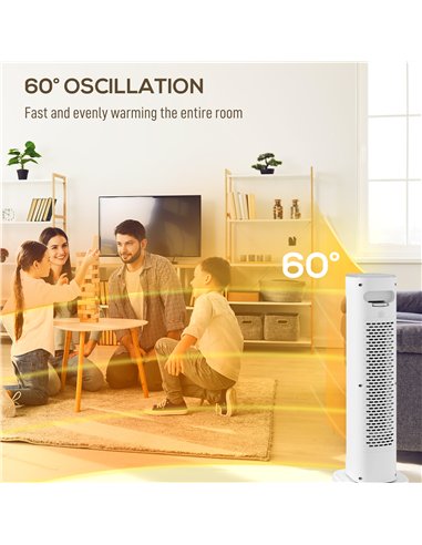 HOMCOM 2000W Ceramic Electric Heater with 3 Heat Settings, Timer - White