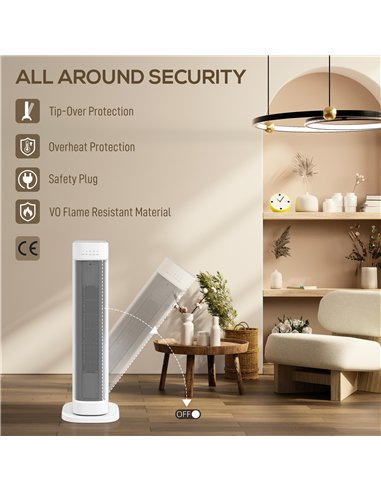 HOMCOM 2000W Ceramic Electric Heater with 3 Heat Settings, Timer - White