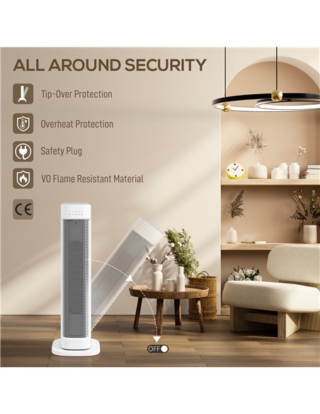 HOMCOM 2000W Ceramic Electric Heater with 3 Heat Settings, Timer - White - pic 168316 | FastDaddyshop