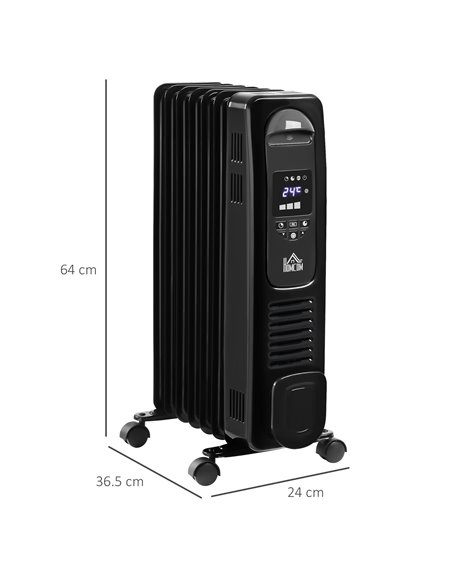 Homcom 1630W Digital Oil Filled Radiator with 7 Fin, LED Display, Built-in Timer, 3 Heat Settings, Remote, Black - pic 16832 | FastDaddyshop