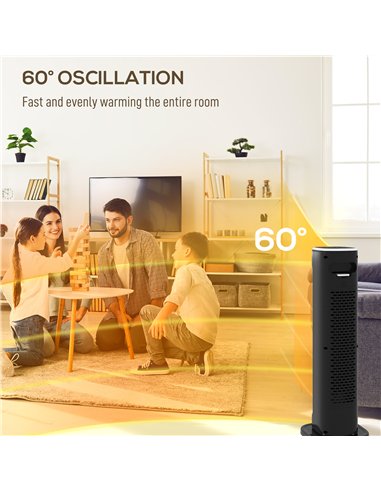HOMCOM 2000W Ceramic Electric Heater with 3 Heat Settings, Timer - Black