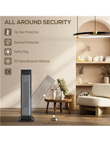 HOMCOM 2000W Ceramic Electric Heater with 3 Heat Settings, Timer - Black
