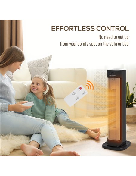 HOMCOM 2000W Ceramic Electric Heater with 3 Heat Settings, Timer - Black - pic 168326 | FastDaddyshop