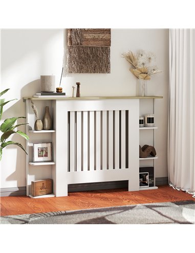 HOMCOM Radiator Cover with Open Storage Shelves, Vertical Slatted Cabinet Shelf Heater Cover for Living Room, Hallway, Medium, W