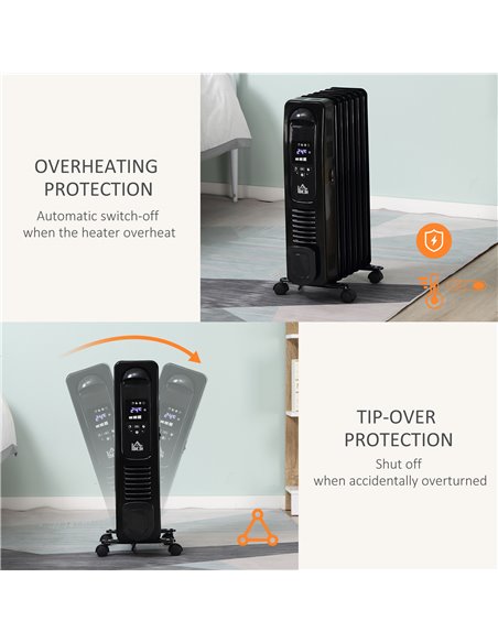 Homcom 1630W Digital Oil Filled Radiator with 7 Fin, LED Display, Built-in Timer, 3 Heat Settings, Remote, Black - pic 16833 | FastDaddyshop