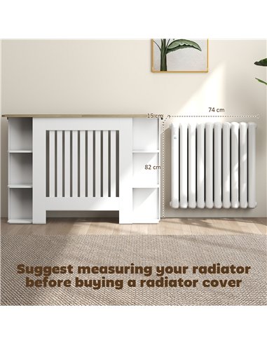 HOMCOM Radiator Cover with Open Storage Shelves, Vertical Slatted Cabinet Shelf Heater Cover for Living Room, Hallway, Medium, W