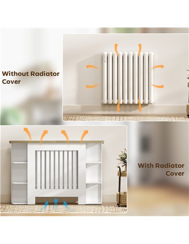 HOMCOM Radiator Cover with Open Storage Shelves, Vertical Slatted Cabinet Shelf Heater Cover for Living Room, Hallway, Medium, W
