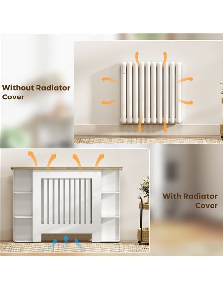 HOMCOM Radiator Cover with Open Storage Shelves, Vertical Slatted Cabinet Shelf Heater Cover for Living Room, Hallway, Medium, W - pic 168332 | FastDaddyshop
