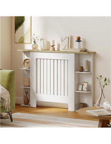 HOMCOM Radiator Cover with Open Storage Shelves, Vertical Slatted Cabinet Shelf Heater Cover for Living Room, Hallway, Medium, W