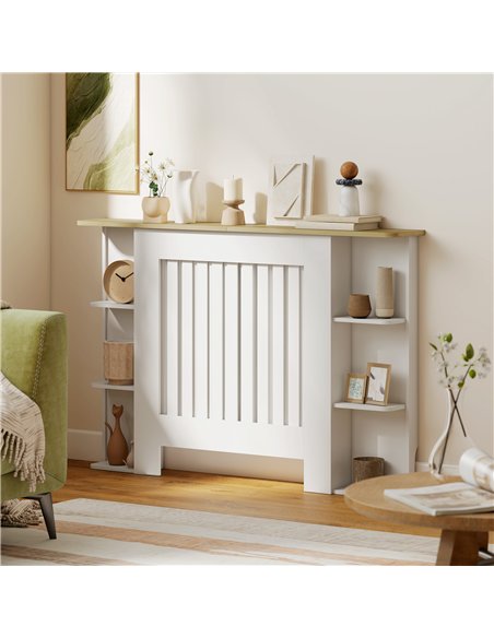 HOMCOM Radiator Cover with Open Storage Shelves, Vertical Slatted Cabinet Shelf Heater Cover for Living Room, Hallway, Medium, W - pic 168335 | FastDaddyshop