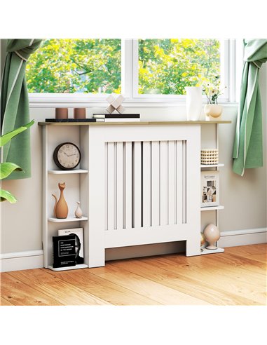HOMCOM Radiator Cover with Open Storage Shelves, Vertical Slatted Cabinet Shelf Heater Cover for Living Room, Hallway, Medium, W