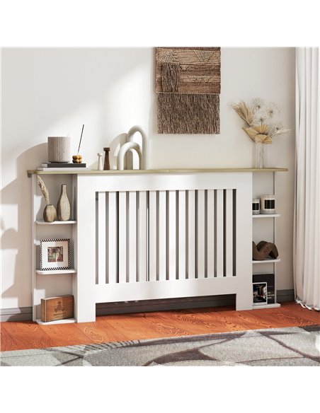 HOMCOM Radiator Cover with Open Storage Shelves, Vertical Slatted Cabinet Shelf Heater Cover for Living Room, Hallway, Large, Wh - pic 168338 | FastDaddyshop